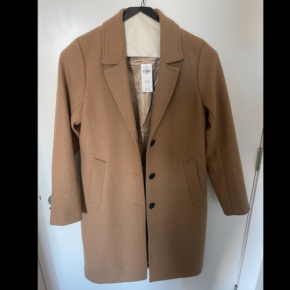Abercrombie & Fitch Wool Blend Dad Coat - Camel